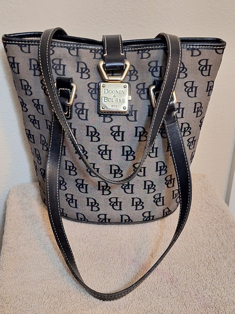 Dooney & Bourke Black Logo Canvas Bucket Tote Bag
